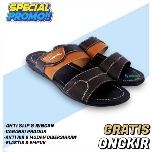 SANDAL KULIT PRIA CASUAL BUY 1 GET 1 JEPIT SLOP CANVIL TERMURAH