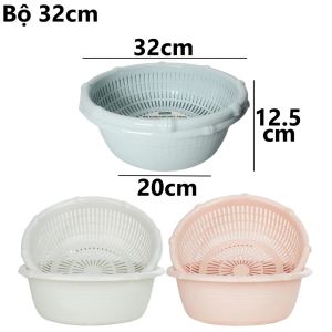 Bộ Thau Rổ Tròn HOKORI Vân Đốt Trúc Nhựa VIỆT NHẬT Cao Cấp 2324 - Rửa Rau Trộn Thực Phẩm