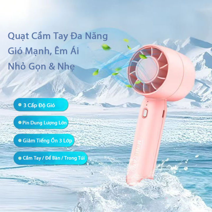 Quạt Mini Cầm Tay Đa Năng 3 Tốc Độ, Điều Chỉnh 360°, Pin 3000mAh, Đèn ...