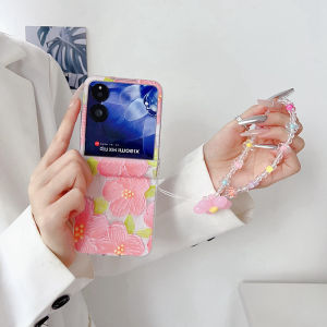 For 2026 Samsung Z Flip 8 Z Flip 7 Z Flip 6 Z Flip 5 4 3 Case Folding screen mobile phone case Simple painted oil painting graffiti flowers three-piece PC hard case With hinge