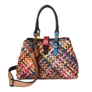 BeeGreen Women Woven Leather Handbag Large Capacity Underarm Bag Colorful Weave Commuting Bag Casual Shoulder Bag