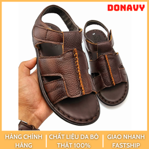 Dép Sandal Nam Da Bò Thật 100% DONAVY Hàng May Đế Chắc Chắn Dép Quai Hậu Đế Chống Trơn Trượt Cao 03cm - DSANDAL