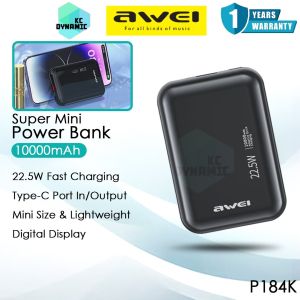 Awei P184K 10000mAh Powerbank 22.5W Fast Charging Power Bank Super Mini Pawer Bank Portable Bank Kuasa Awei Powerbank