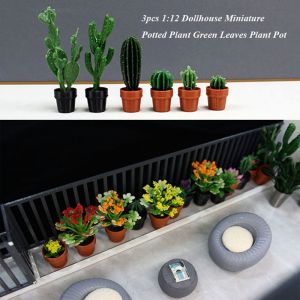 MILDGLOW 3pcs Multistyles Dollhouse Miniature Potted Plant 1:12 Mini Bonsai Garden Home Model High Quality Green Leaves Plant Pot Doll House Accessories