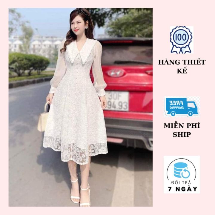 Váy ren trắng tay dài HATHONG – Hizu Dress Up