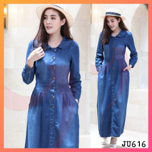 แม็กซี่เดรสยีนส์ ชุดยีนผู้หญิง เดรสยีนส์ ชุดยีนส์เดรส กระโปรงยีนส์ แขนยาว ยีนส์แท้ผ้านิ่มเนื้อดี LEONINE JU616