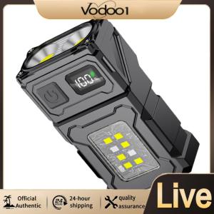 COB SMD Mini Keychain Flashlight USB Charging Pocket Emergency Lantern 1200mAh Power Display for Camping Fishing Walking