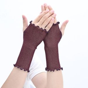 WISH BOUTIQUE Workout Elegant Summer Transparent Ruffle Anti-UV Touch Screen Cycling Women Mittens Mesh Half Finger Gloves Fingerless Gloves