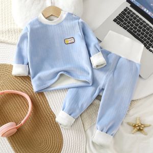 Childrens warm underwear set boys girls autumn winter plush thick pajama set infants and young children home clothing set 0-5Y2026