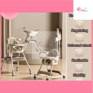 Foldable Baby dining chair Adjustable heigh Multifunctional baby high chair With wheels Safety Belt