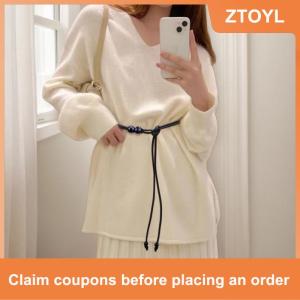 【ZTOYL】 Fashion Round Leather Rope Thin Belt Waist Chain Women Decorative Knotted Waist Rope Decorative Skirt Coat Sweater Strap