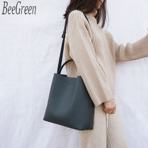 BeeGreen Women Real Leather Classic Tote Bag Large Capacity Shoulder Bag Elegant Commuting Bag Plain Handbag