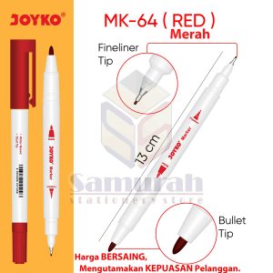 Spidol Marker Joyko MK 64 / 2 Mata Pena Tipis - Tebal MK-64 / Double tip Fineliner - Bullet Tip / Hitam - Biru - Merah