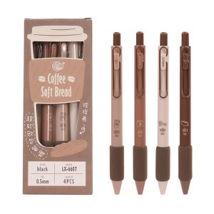 4pcs High Quality Coffee Beans Gel Pen Set Soft Bread Touch 0.5mm Ballpoint Black Color Ink Neutral Pen for Writing Office School Kids Gift