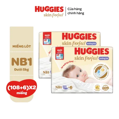 Combo 2 gói Miếng lót sơ sinh Huggies Skin Perfect 2 vùng thấm giảm kích ứng da NB1 64+4/NB1 108+ miếng