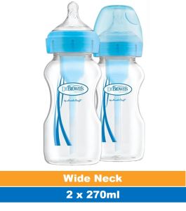 Dr Brown’s Options+ Wide Neck Anti-colic Bottle Baby 9oz/ 270ml Blue (Single/ Twin Pack) Botol Susu