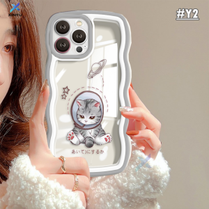(Lokal Ready) Xinyu Casing hp Realme C53 C51 C55 C33 C35 C31 C30 C30s C21Y C25Y C11 2021 C20 C15 C25 C17 C12 C3 Realme10 9i 8i 7 Pro Realme 5 Pro 5i 5S 6i Narzo 50A Prime Lucu Kartun Bulan Kucing Tepi Gelombang Sarung Telepon Genggam Soft Cover