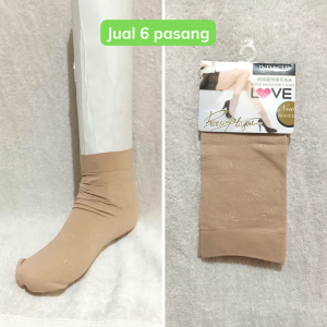 ( 6 PASANG ) Kaos Kaki Motif Cantik Kembang Matakaki Wanita Krem Santosa Makmur Grosir
