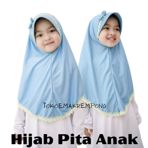 Kerudung Anak Usia 3 4 5 6 Tahun Jilbab Pita dan Renda Hijab TK PAUD