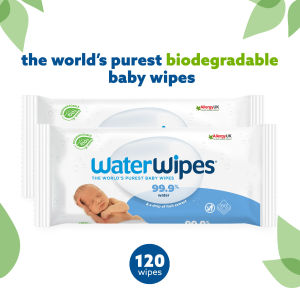 WATERWIPES Worlds Purest Baby Wipes - Original 2 x 60pk (120 wipes) Bundle Deal - Fragrance-Free for Premature and Newborn Babies Sensitive & Eczema Prone Skin
