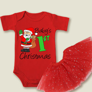 Merry Christmas Girls Dress Cotton Red Baby Romper Deer Santa Christmas Gift Party Clothes Babe Sequined Dresses Newborn Bodysuits