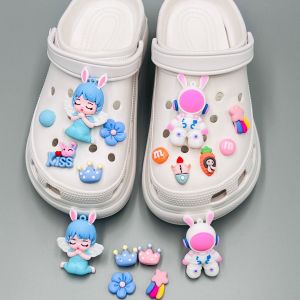 11Pcs/Set Crocs Jibbitz Charms Shoe Decoration 3D Cartoon Moon Rabbit Cute Girl Shoe Buckle Detachable Shoe Flower for Crocs