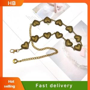 HB Vintage Gold Chain Belt Female Heart Metal Ladies Waist Punk Goth Belts For Women Thin Waistband Pant Accessory