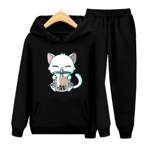 NF - Setelan Sweater Hoodie Kitten Boba | Baju Anak-Remaja