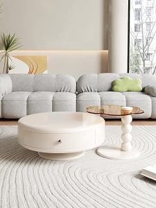 Cream style coffee table living room household light luxury small unit circular coffee table modern and simple rotating coffee table TV cabinet