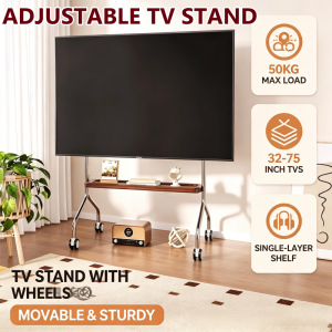 Mobile TV Stand 32-75 Inch Stainless Steel Save Space TV Floor Cart Stable with 50KG Heavy Screen TV Stand
