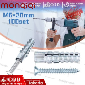 Isi 100set Angkur Baut Tembok Sekrup 6x30mm Angkur Baut Tembok Wall Anchor Tembok Sekrup Dinding Tembok Angkur