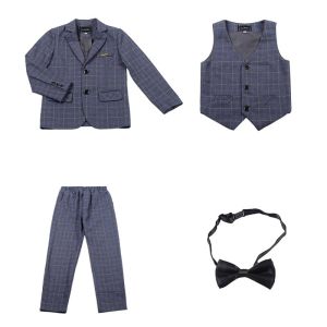 Bộ vest bé trai cao cấp cho bé đi tiệc TQB162 TQB163 gồm 3 chi tiết (áo ghile + áo vest + quần tây) tặng kèm nơ