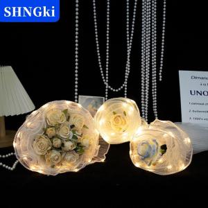 SHNGki Giấy gói hoa LED có đèn ren ngọc trai lưới sóng sợi dệt dành cho thợ cắm hoa bao bì trang trí cho bó hoa quà cưới sinh nhật.