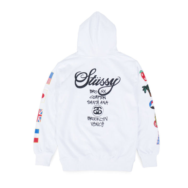HOODIE STUSSY FLAG WORLD WIDE DEWASA UNISEX PREMIUM SWEATER JAKET