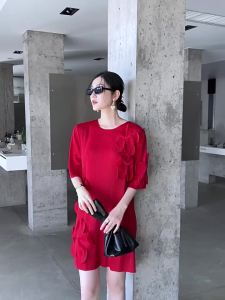 1883 Plus Size Loose Casual Dress For Women Summer Miyake Pleated Sweet Fresh One Size (45-75kg)