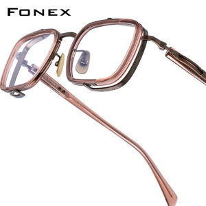 FONEX แว่นตาอะซิเตทกรอบแว่นตาไททาเนียมผู้ชายวินเทจย้อนยุคแว่นใสคุณภาพสูง E055แว่นสายตาตามสั่ง