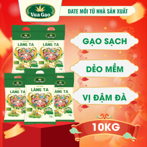[Siêu Sale Tết] Combo 5 Túi Gạo Thơm Làng Ta - Chính Hãng Vua Gạo - Túi 2kg (Cam kết date mới)