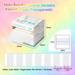 TANTUANG 126 Sheets Thú cưng Miếng dán gia cố lỗ  ra Ngọc trai óng ánh Miếng dán sửa lỗ giấy rời Rõ ràng 5 lỗ loại rời Nhãn gia cố trang Sổ kế hoạch