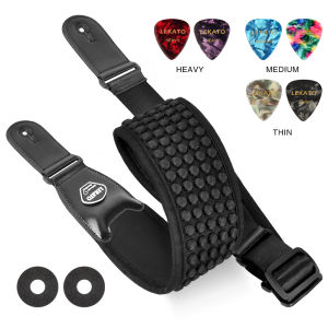 LEKATO LGS-1 Guitar Strap 3D Sponge 3.5" Wide 8cm Thickened Padded With 6 Picks 2 Locks Adjustable Electric Guitar Strap Bass Guitar Strap