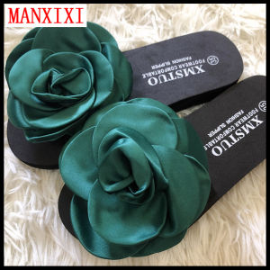 MANXIXI Beautiful 1.18 Inches Wedge Sandals Big Flowers Inlay Rubber Sole Sturdy Flat Slippers For Women (Size 35-40)