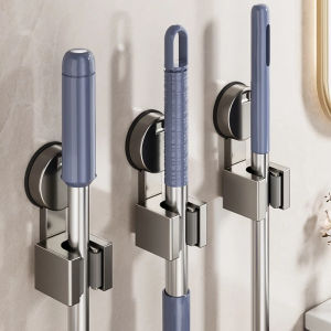 Móc treo cây lau nhà Kẹp chổi dán tường hút chân không chất liệu nhôm di chuyển tiện lợi DL26