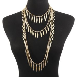 SIXIS Hợp Vòng cổ đính hạt Cổ điển Phong cách Bohemian Dây chuyền charm hình chiếc lá lông vũ Tính cách Vàng / Bạc Vòng cổ tua rua Phụ kiện trang sức cổ cho nữ