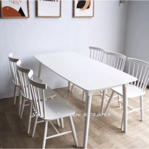 Bộ Bàn Ăn 6 Ghế song tiện - Bàn ăn cơm 1m6 + 6 ghế gỗ cau su - bảo hành 12 tháng