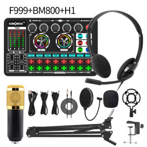 Siborie F999+BM800+H1 paket lengkap soundcard mic headphone full set for live Streaming Media