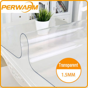 (1.5mm Transparent Rectangle)Thick Crystal Clear Table Protector for Dining Room Table Plastic Protective Table Pad Kitchen Wood Grain Vinyl Tablecloth Cover