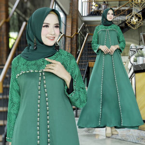 MYREDO - Gamis Maxi Wanita Bahan Moscrepe Kombi Brukat Gliter Munira