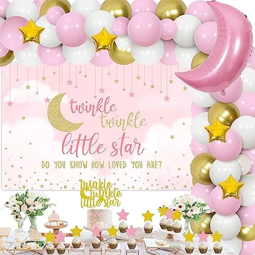 Pink white and gold 2024 decorations for baby shower