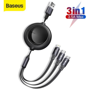 Dây sạc 3 đầu 3 in 1 dây rút lightning micro usb type c Baseus dài 1.2m - cáp sạc 3 trong 1 đa năng cho iphone samsung xiaomi vv