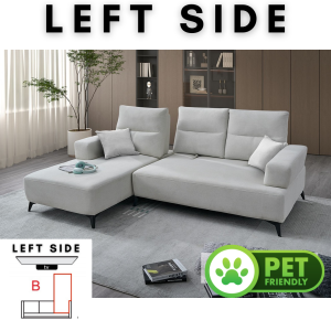 LUMA LIVING LOUISE Push Back L Shape Sofa 2 Seater+ L Shape Anti Cat Scratches Sofa Pet Friendly GREY COLOR