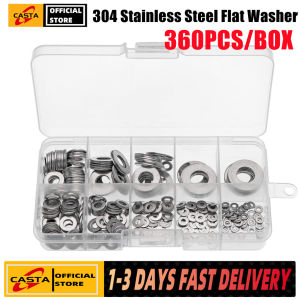 360pcs Stainless Steel Flat Washer Plain Washer Flat 304 Gasket Ring 8-Size (Size Included: M2 M2.5 M3 M4 M5 M6 M8 M10)